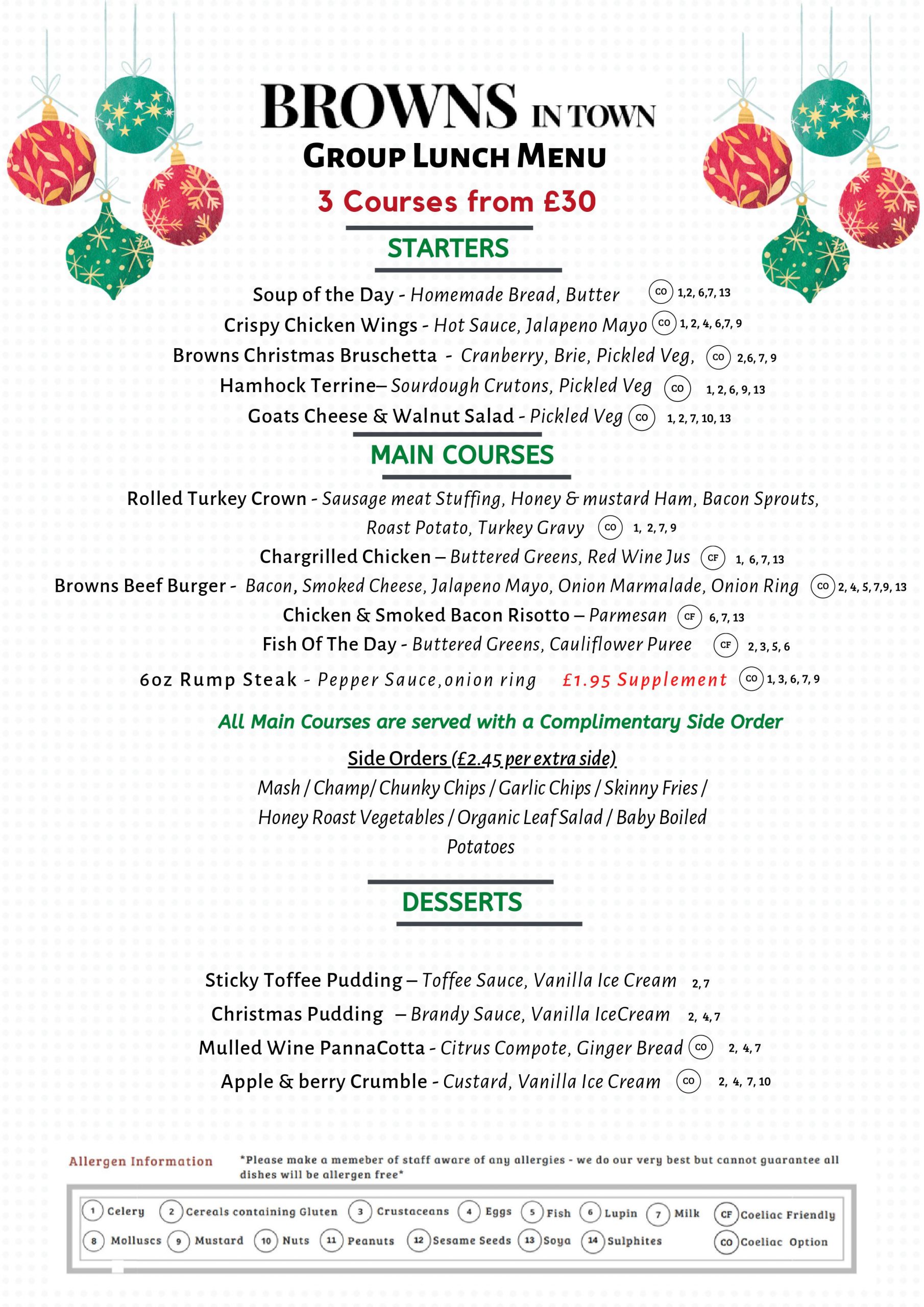 christmas lunch party menu